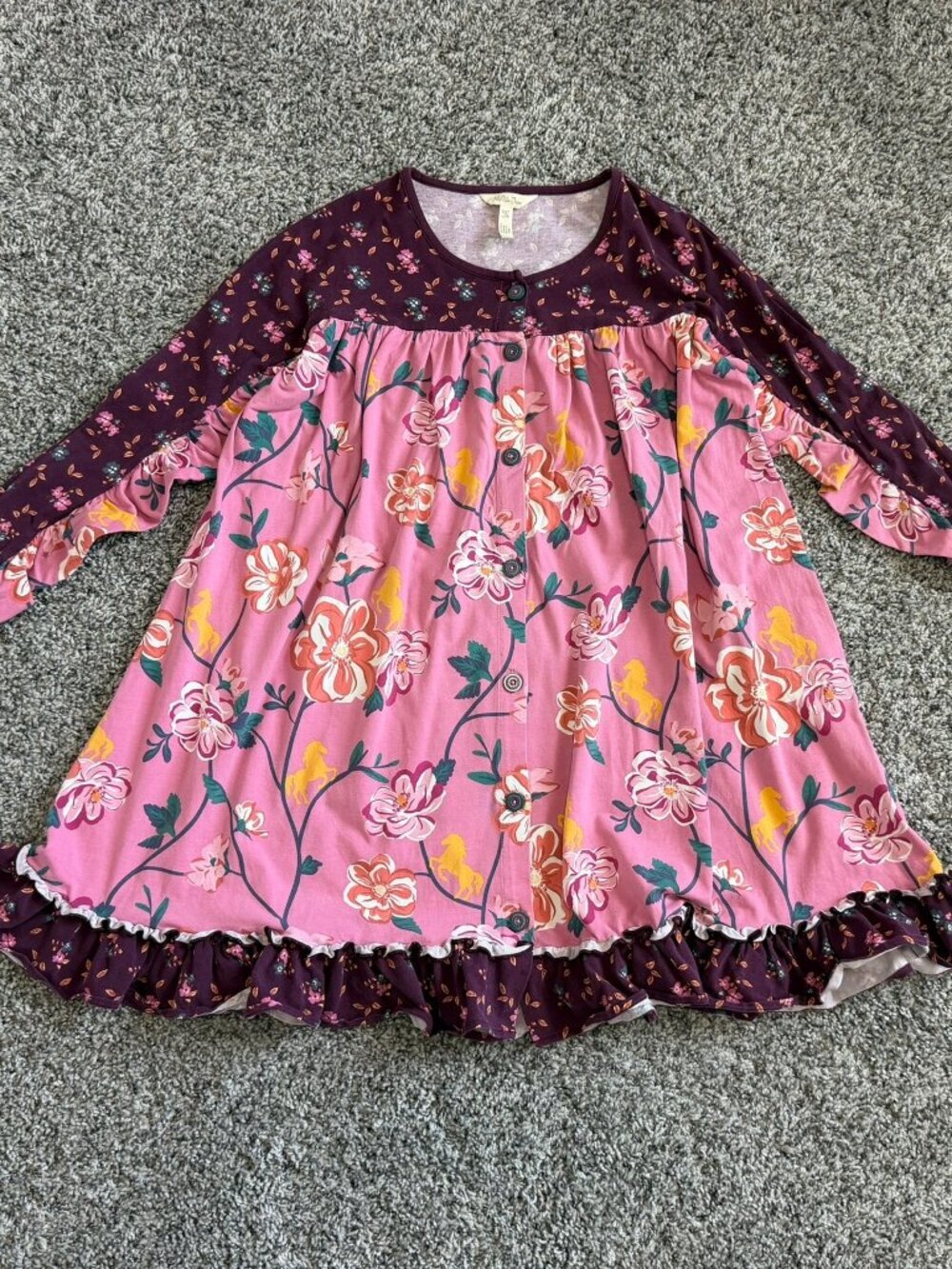 Matilda Jane Long Sleeve Crew Neck Floral Ruffled Cotton Blend Dress Size 14